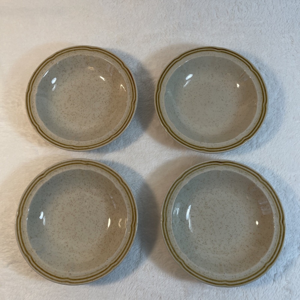 Set 4 Crown Manor Hand Painted Stoneware Dessert Bowls 5.5" Japan Brown Speckle